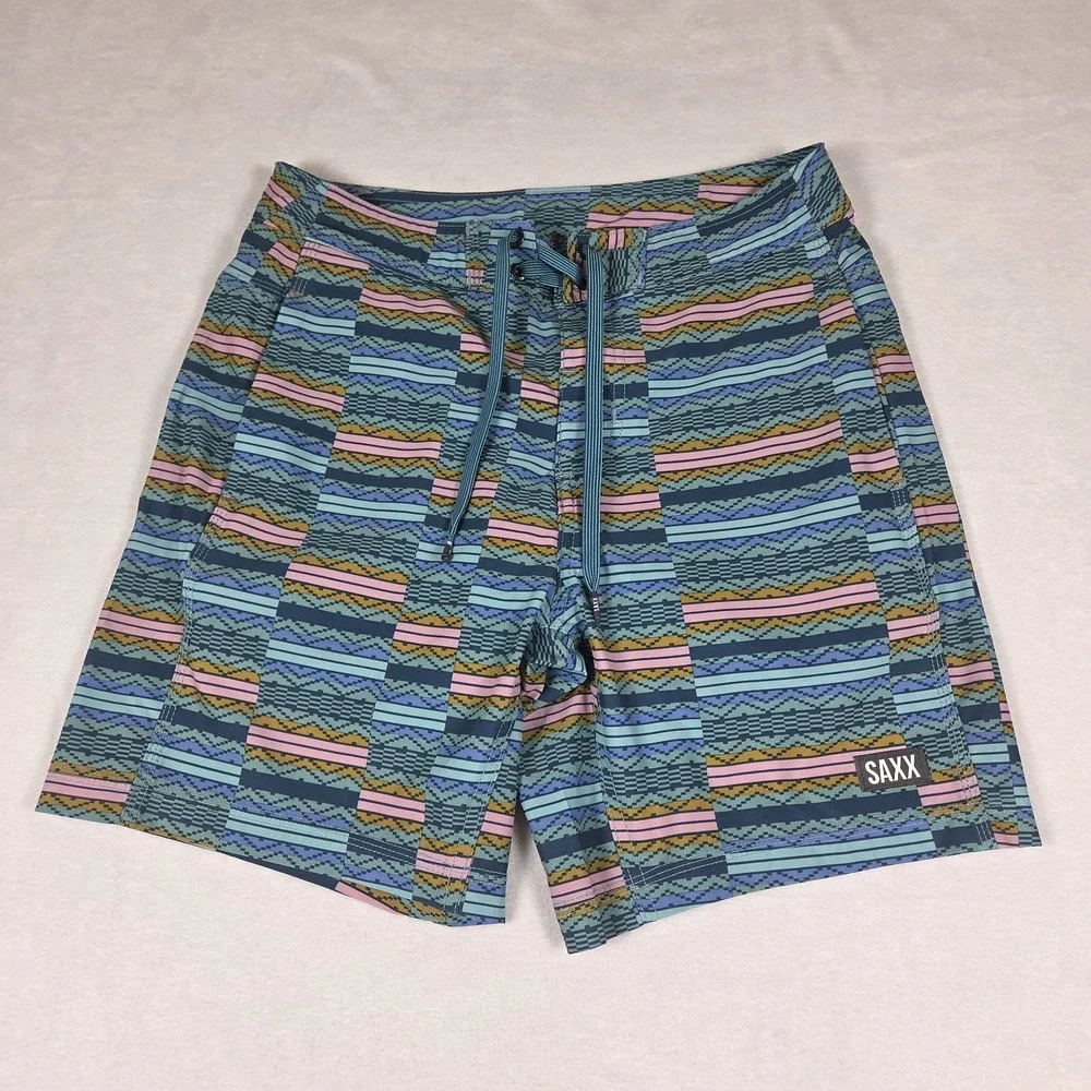 Saxx Betawave Swim Trunks Lined 2n1 Men's Sz 30 Turquoise Aztec